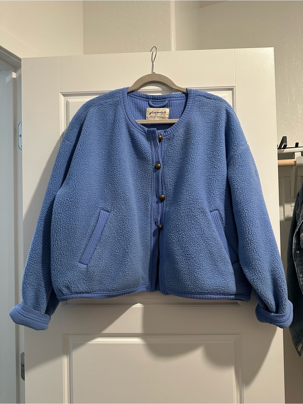 Free People Sherpa cardigan in cornflower blue